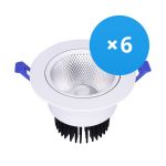 Lot 6x Bright Choice Downlight LED Rond Inclinable 15W 1200lm 60D - 930 Blanc Chaud | 135mm - Diamètre 110mm - UGR <19
